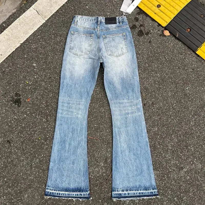 Heavy water Washed Retro Blue Ink Splatter Micro Flare Denim Pants Mens and Womens Straight Baggy Jeans Trousers Boot Cut — image 5