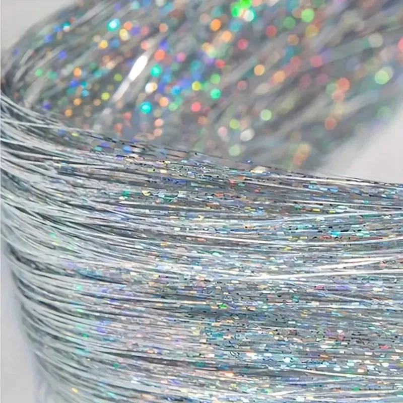 12Pcs Synthetic Hair Tinsel Clip in 20Inch Glitter Tinsel Hair Clip in Hair Tinsel Kit Heat Resistant Shiny Sparkle Fairy Hair — image 4