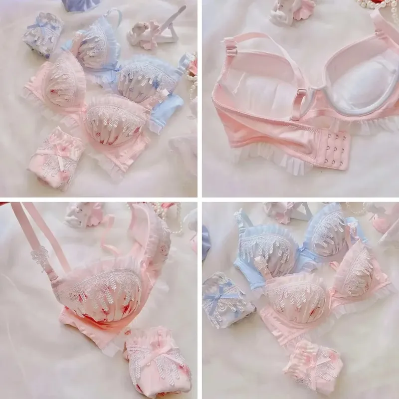 Sexy Lace Bra Set Water-soluble Lace Cute College Style Underwear for Women Daily Wear — image 1