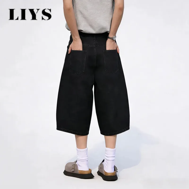 Summer American Style Retro Black Ultra Baggy Machete Wide Leg Denim Shorts Fashion Men's Women's Daily Jeans Capris Jeans — image 2
