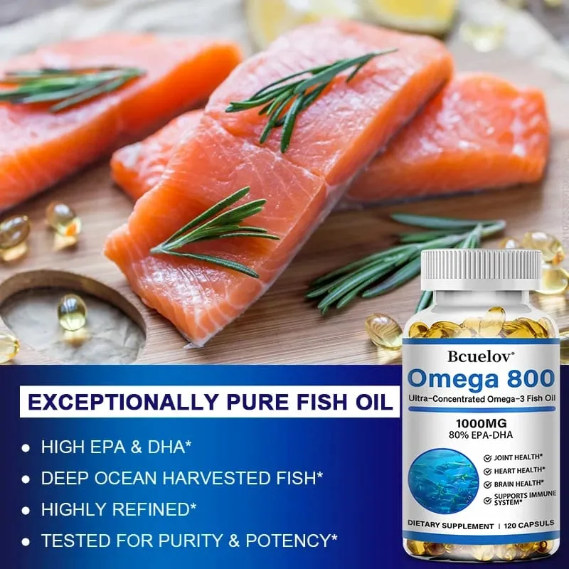 Bcuelov óleo de peixe ômega 3 suplementos 1000 mg cápsulas moles óleo de peixe ômega 3 para suporte saudável do coração e cérebro 30/60/120 cápsulas — image 4