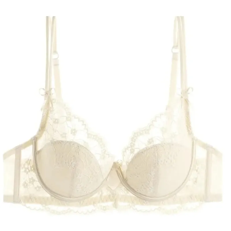 Ladies Pink Lace Lingerie Set Full‑Coverage Thin Minimizer Bra Push Up Anti‑Sag Support Underwear For Big Bust Daily Soft Outfit — image 5
