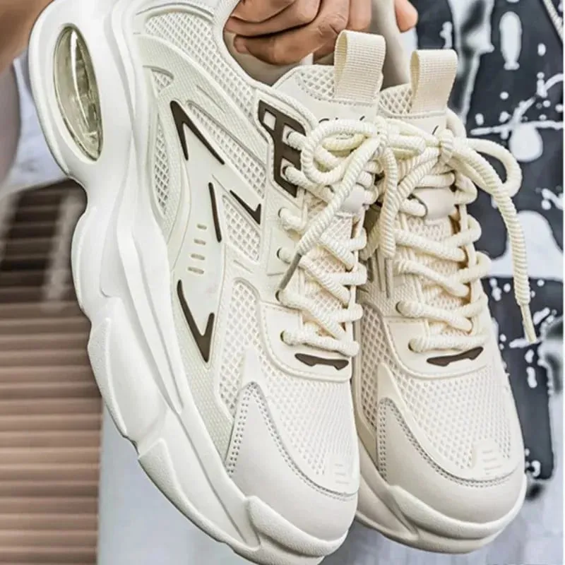 1 Pair Men's Summer Breathable Running Shoes Fashionable Dad Style Thick Bottom Sports Sneakers Casual Low Top Rubber Outsole — image 5