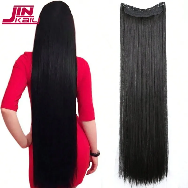 JKL Synthetic 5 Clip In Hair Extensions Long Straight Hairstyle Hairpiece Black Brown Blonde 80CM Natural Fake Hair For Women