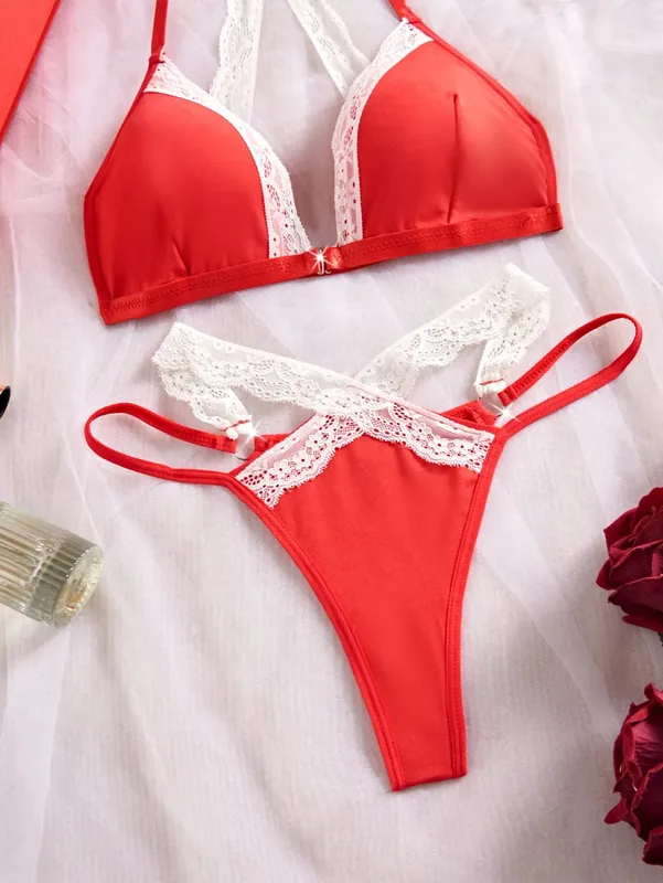 Bagong Red Summer Sujetadores Lingerie Woman Lace Transparent Underwear Fairy Brief Sets Pinong Bra Kit Push Up Breves Sets — image 5