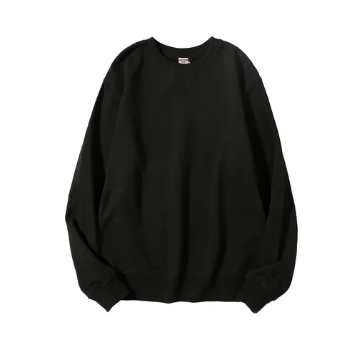 380g Tight Match Heavy Inverted Triangle Loose Versatile Solid Cotton Vintage Autum Winter Long Sleeve Round Neck Sweater — image 1