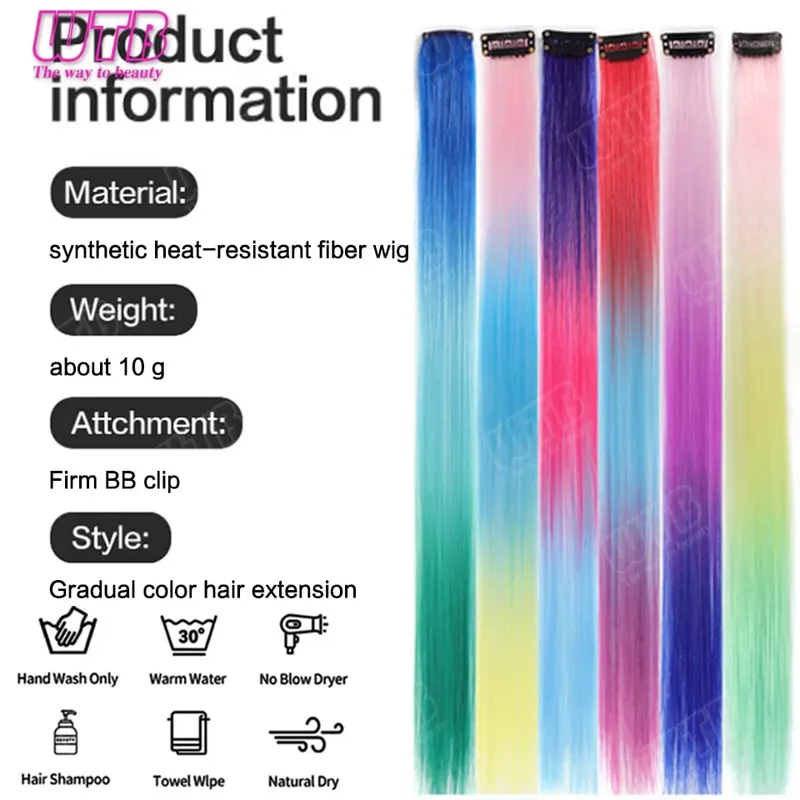 WTB Colored Synthetic Hair Extensions BB Clip Style Gradient Color Hair Extensions Suitable for Women's Daily Wear and Holidays — image 7