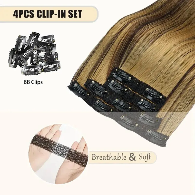 14Inch Synthetic 4Pcs/set Clips in Hair Extensions Straight Hairstyle Brown Blonde Hairpieces Heat Resistant Hair For Women — image 4