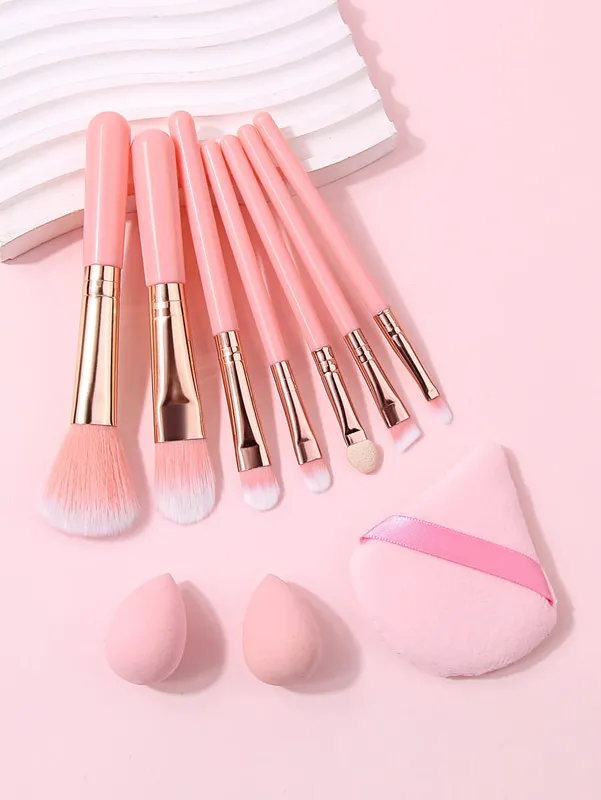 Makeup Brush Kit Soft 10pcs Synthetic Hair Make Up Brushes Foundation Blush Eyeshadow Cosmetic Tools with Powder Puff & Sponge — image 3