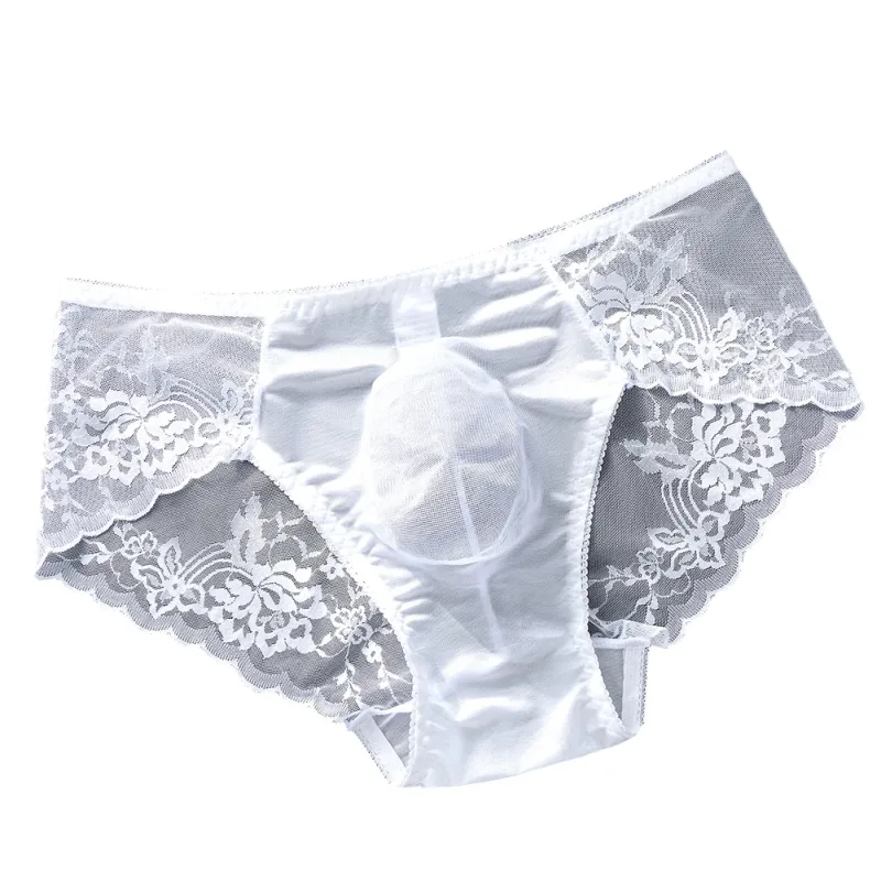 Män Spetstrosor Seamless Ice Silk Trosor Underkläder 3D Bulge Pouch Låg midja Gay Trosor — image 17