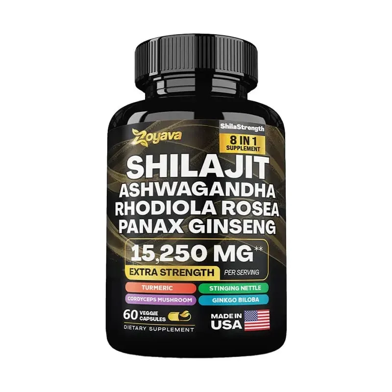8 in 1 Supplements - Shilajit with Ginseng Ashwagandha for Brain Memory Concentration Energy Immune Health