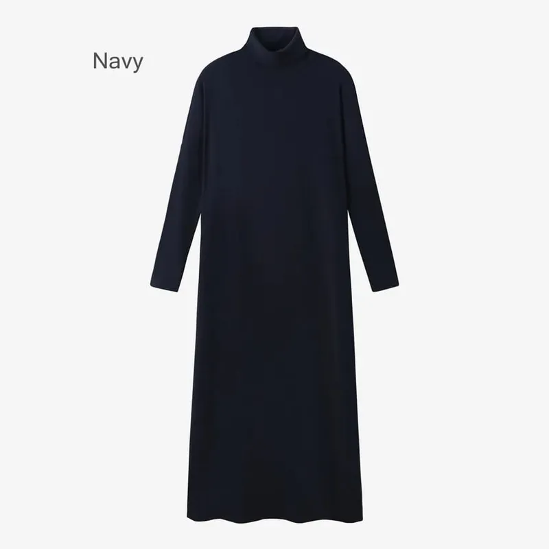AS 2024 winter turteneck thicken ribbing dress malambot at kumportableng basic turn-down collar maxi dress ( Ipadala sa loob ng 1 araw) — image 10