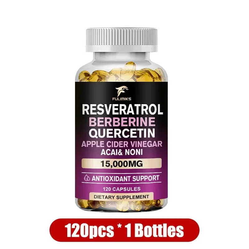Buy 2 Get 2 Free! Resveratrol Berberine Quercetin Capsules Triple-Action Formula for Blood Sugar Heart Health & Anti-Aging