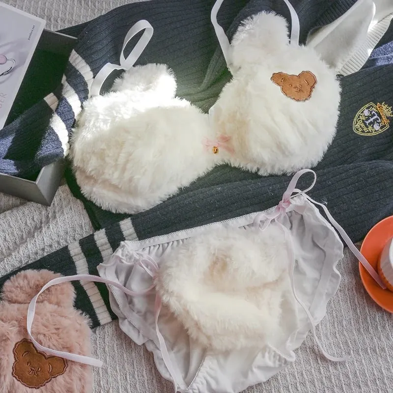 Women Winter Cartoon Plush Comfortable And Adorable Girl Bra Sexy Hot Lingerie Sexy Bras Soft Cute Bear Japanese-style Lingerie — image 3