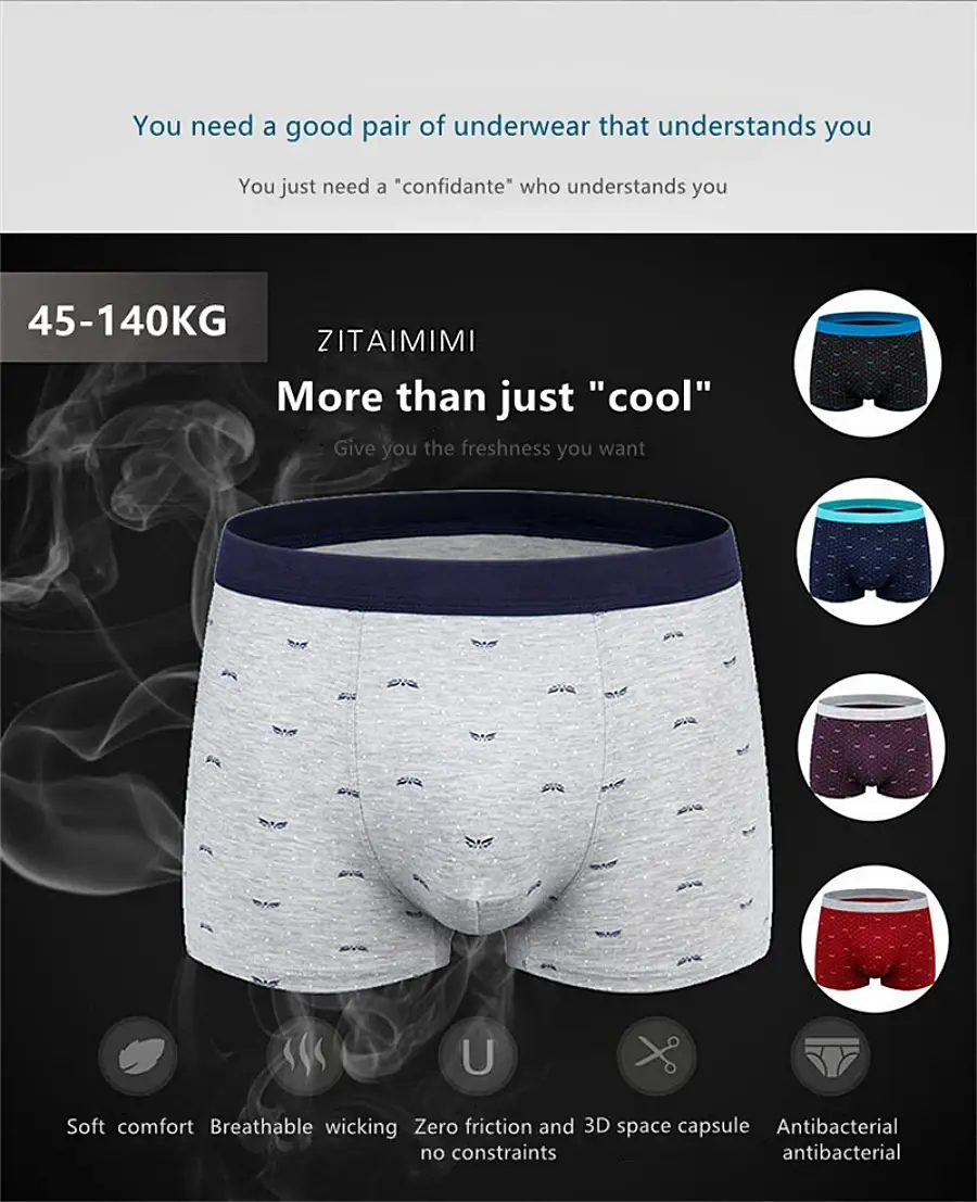 Plus Size Herr 160 kg Sömlösa trosor Bomullskalsonger Herr Underkläder Pure Cotton Boxershorts Man Intimate Boxers Märke — image 8