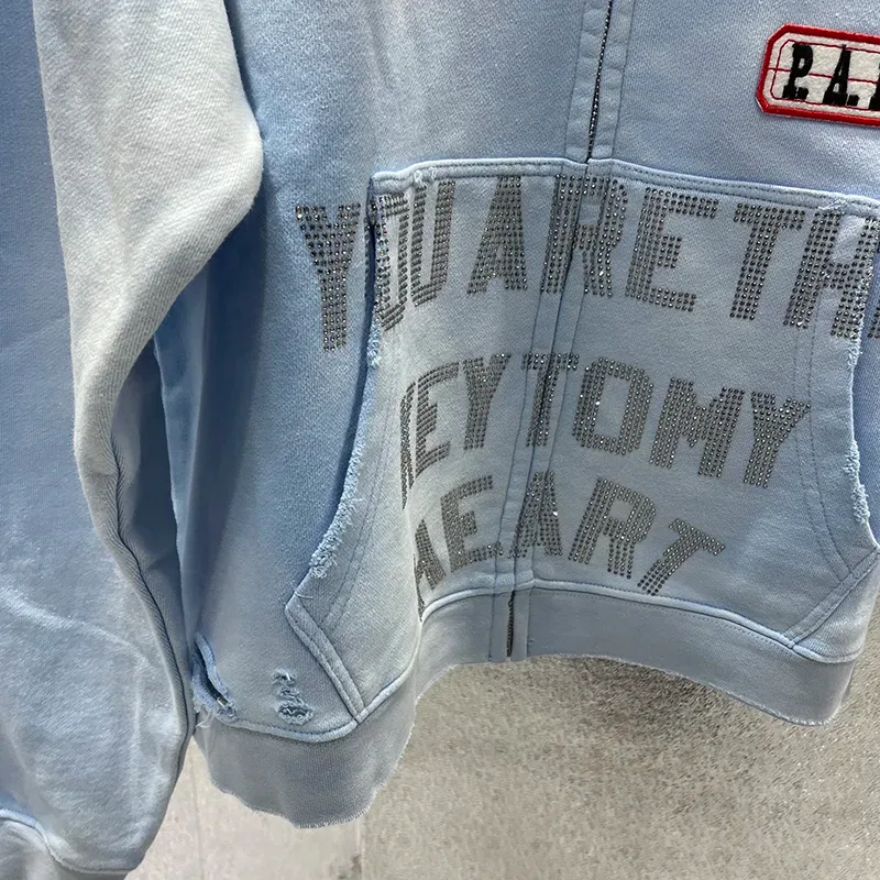 Washed Blue PALY Hoodies Men Woman Vintage Damaged Hole Old Casual High Quality Hip Hop Fashion Zipper Sweatshirts — image 25