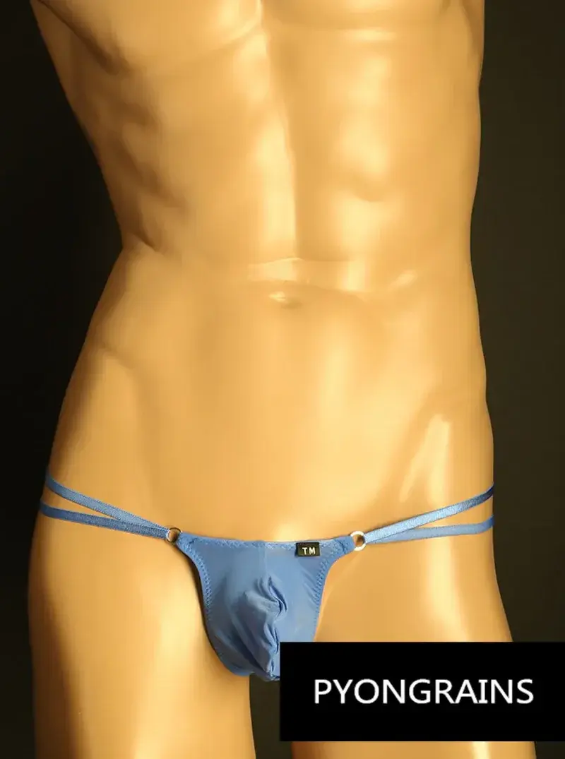 Men Adjustable Metal O-Ring Double Thin Strap Bikini Briefs Low Rise Silky Ice Silk 3D U Convex Pouch Sexy Male Underwear — image 4