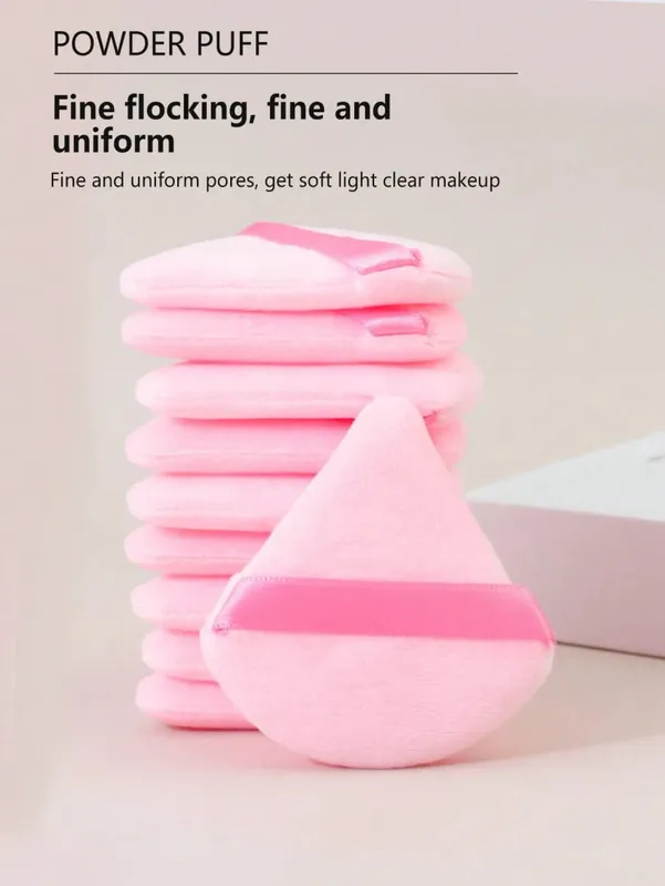 10 Pcs Triangle Velvet Powder Puff Pizza Flours Mini Face Makeup Sponge Cosmetics Washable Lightweight Makeup Tool — image 3