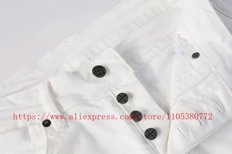 2026 New Arriva Men's Premium White Skinny Jeans Clean Fit Denim Pants High Street Fashion Trousers
