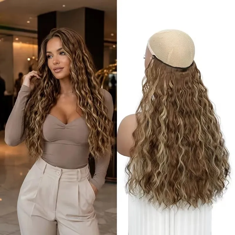 18Inch Synthetic Invisible Fish Line Hair Extensions Long Curly Wavy High Temperature Fiber Hairpiece for Women Daily Party — image 11