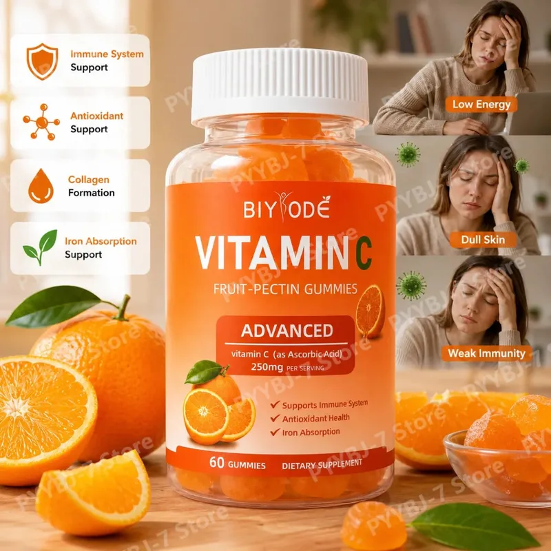 Vitamin C Gummies 250mg with Vitamins A and E Orange Fruit Pectin Chewables 60 Count Daily Nutrition for Adults Men & Women