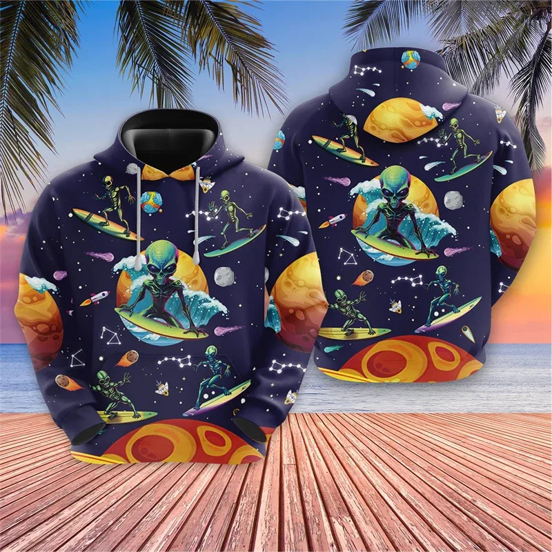 Harajuku Fashion Alien Graphic Sweatshirts Trippy Mushroom Y2k Hoodies For Men Clothes Cartoon Boy Pullovers Hip Hop UFO Hoody — image 11