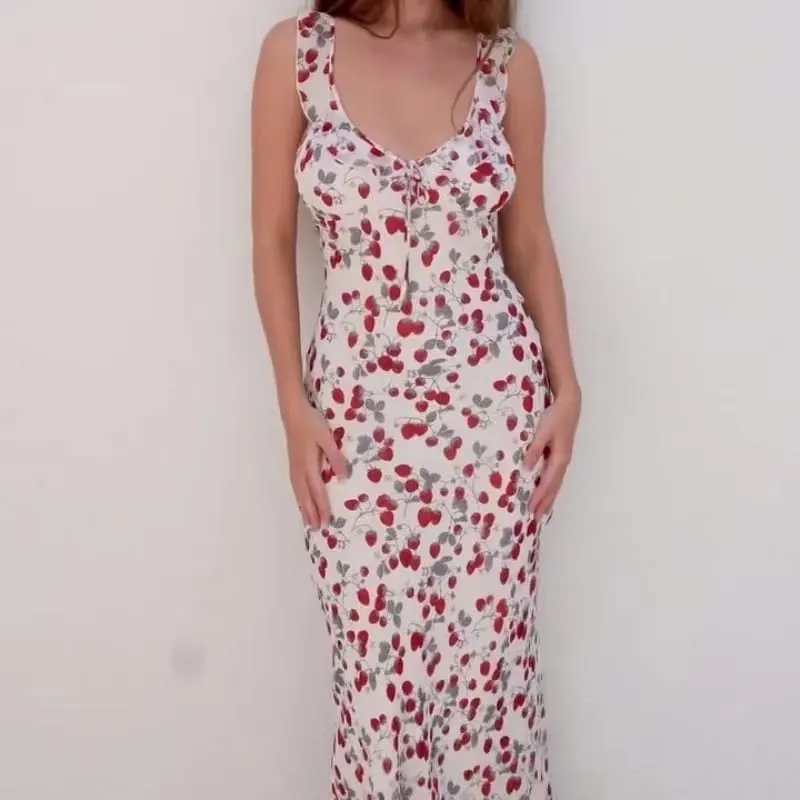 Summer Flower Printed Women's Sexy Low-cut Sleeveless Backless Slim Sling Ruffles Dresses 2026 Beach Vacation Lady Vestidos — image 15