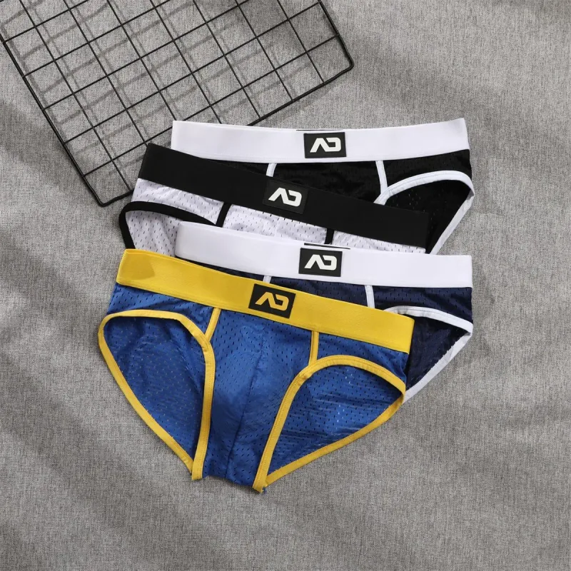 2026 solid color new men's low waist through mesh breathable briefs addicted underwear AD4-M388 — image 8