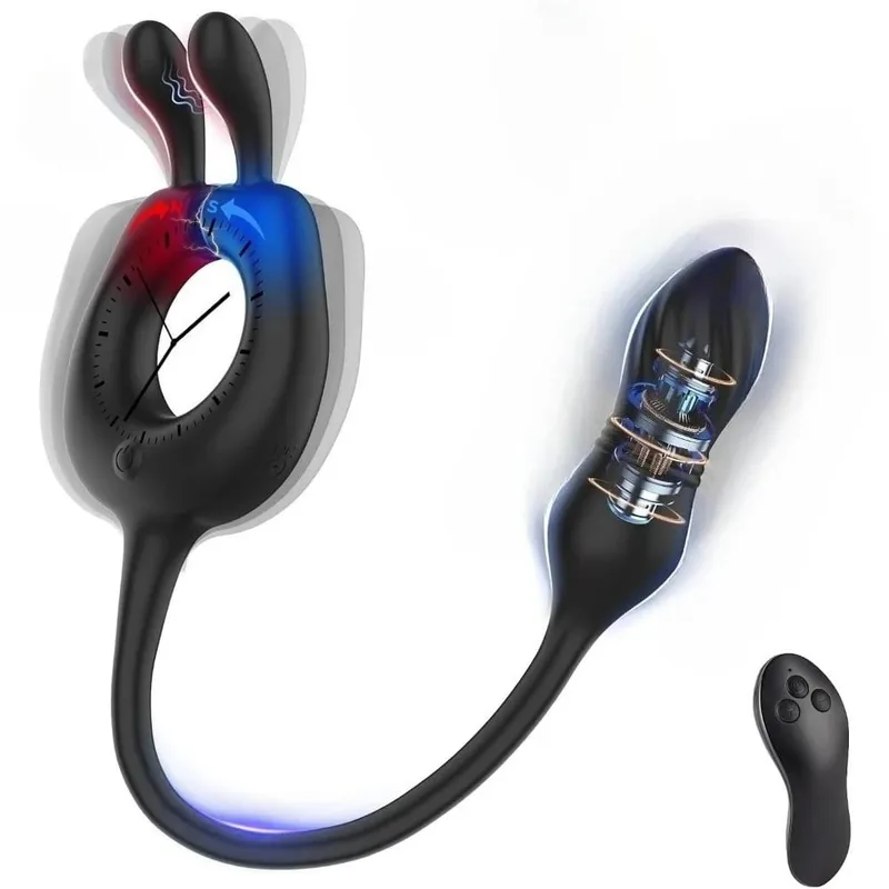 Thrusting Anal Toys Prostate Massager 4 in 1 Male Sex Toy for Men Couples Remote Control Dual-Motor Vibrating Cock Ring Vibrator