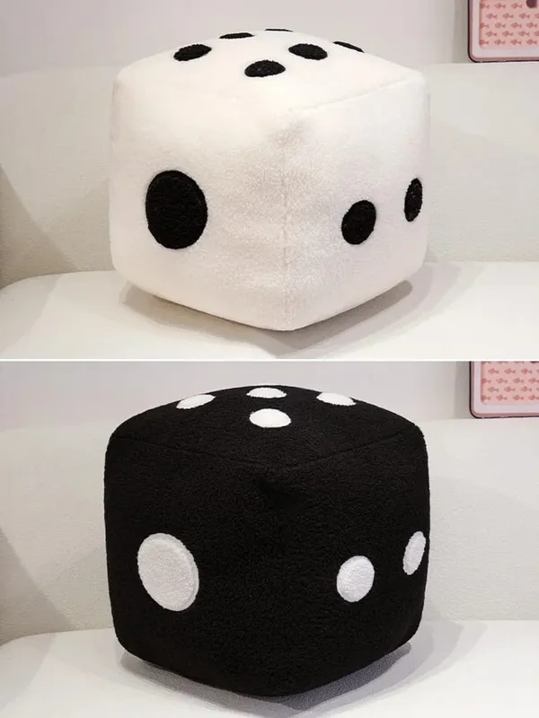 25cm Fun Dice Pillow Soft Stuffed Plush Toy Black White Dice Rolling Game Props Compare Sizes Funny Gift For Party Entertainment — image 7