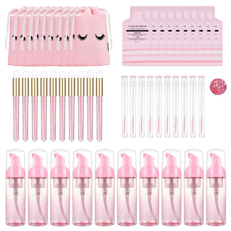 60ml 리필 가능 누출 방지 빈 폼 펌프 병 속눈썹 연장 샴푸 키트 래쉬 빗 튜브 청소 브러시 EVA 보관 가방 — image 2