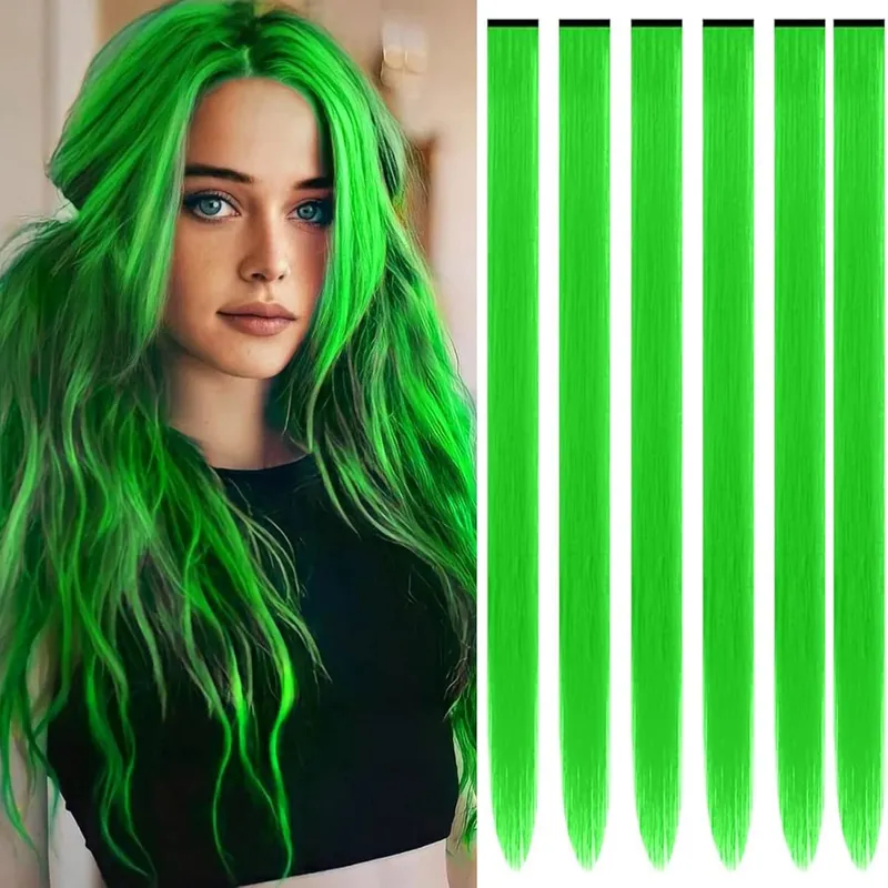 6 Pcs Clip Ins Hair Extensions 22 Inch Straight Colorful Clip In Hair Extensions Rainbow Party Highlights Synthetic Hairpiece — image 17