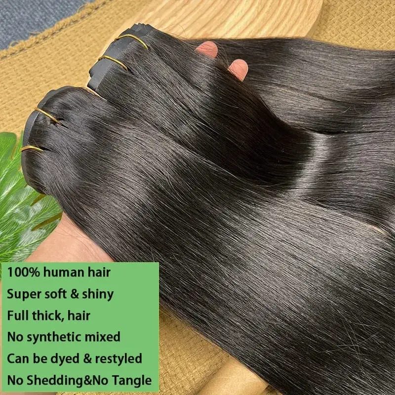 18A Seamless Straight Clip Ins Human Hair PU Invisible Clip In Hair Extensions 100% Raw Virgin Human Hair Double Weft 7Pcs/Set — image 5