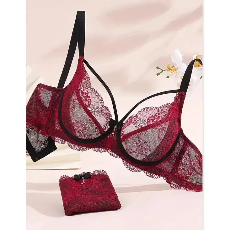 Sexy Minimizer Bra Set Full Cup Ultra Thin Lace Gathered Plus Size 34-42 Big Breast To Small Breast Support Comfort Lingerie — image 2