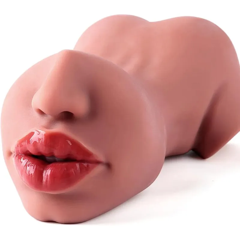 1pc Double-Ended Male Masturbation Sex Toy with Realistic Sexy Plump Lips Pocket Stroker Toy with Mouth Tongue&Textured Vagina — image 1