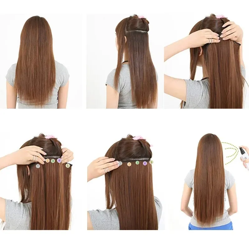 24Inch Synthetic Long Straight Thick One Piece Hair Extension Heat Resistant Fake Hair for Women Daily Use — image 6