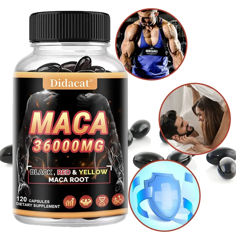 Organic Maca gyökérpor kapszula fekete + piros + sárga maca gyökér kivonattal férfiaknak és nőknek - 120 kapszula — image 1