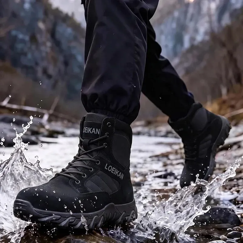 Men's Tactical Combat Boots Suede & Mesh Upper Lace‑up Anti‑slip Thick Sole Male High‑top Boots For Hiking Outdoor Activities — image 5
