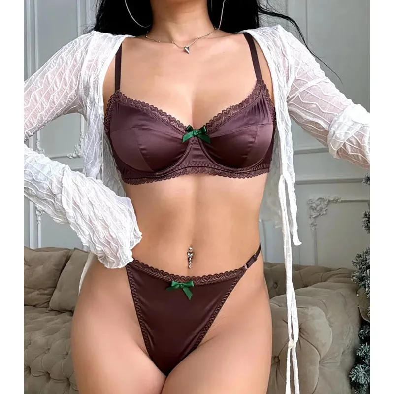 Conjunto de lingerie feminina sexy, conjunto de sutiã de renda, elegante, feminino, fino, sem costura, conjunto de sutiã e calcinha — image 3