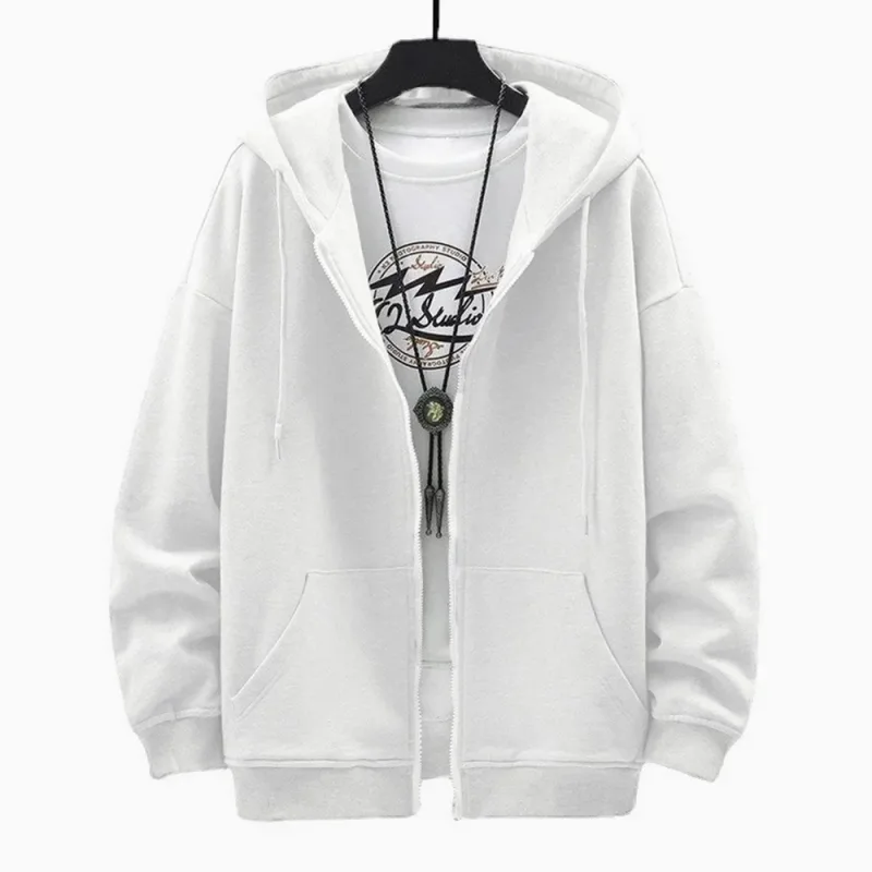 Moda masculina com capuz cardigan outono moletom com capuz cor sólida jaqueta clássica manga longa com zíper casaco casual roupas masculinas — image 9