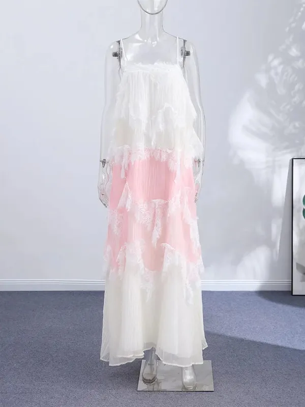 Lace Spaghetti Strap Puffy Dresses Women's Slim Sleeveless Backless Floor-length Dress 2026 New Ladies Summer Vacation Outfit — image 5