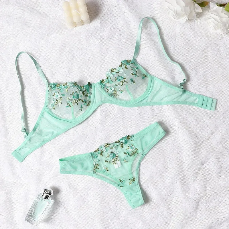 Purple Fancy Lingerie Set Women Embroidered Flower Bra and Panty Underwear Female Outfits — image 14