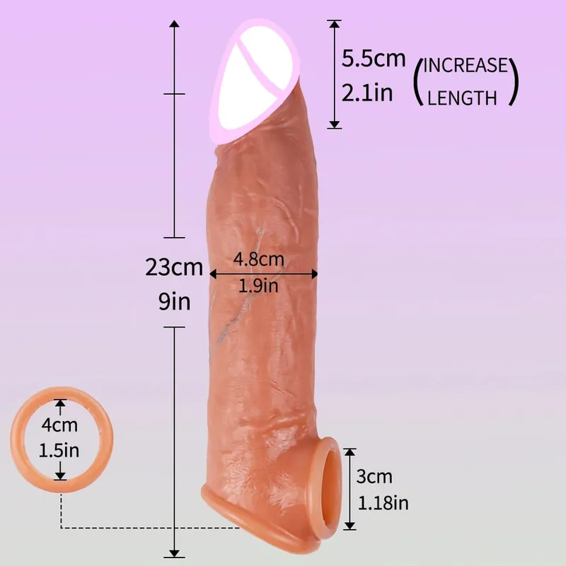 Makatotohanang Reusable Penis Sleeve Manipis Silicone Holster na May Anti-snap Ring Cock Enlargement Extender Para sa Mga Lalaki Delay Ejaculation — image 9