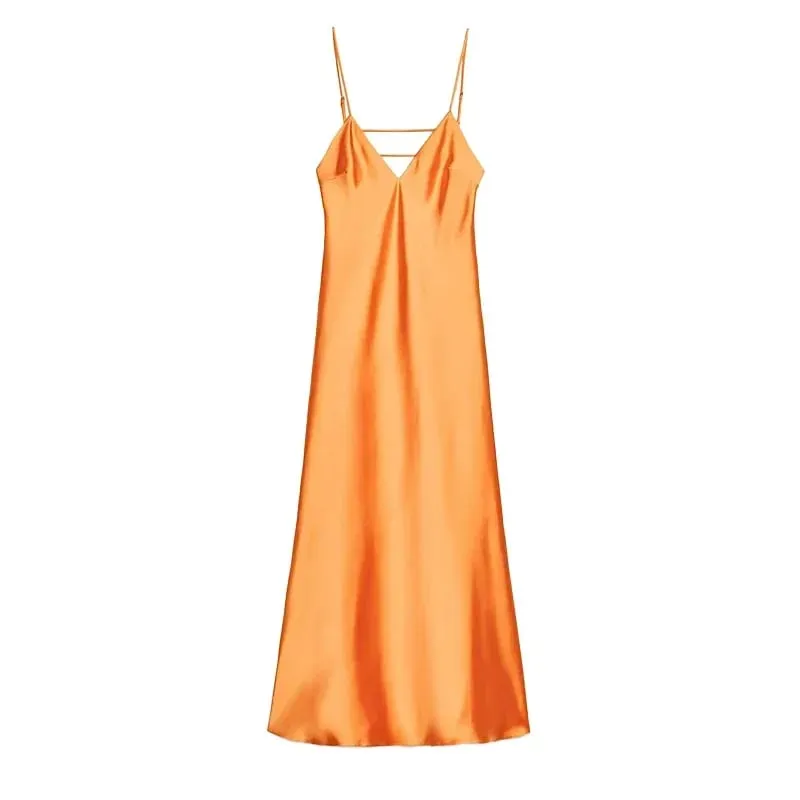 Solid Backless Stain Maxi Dress Pambabaeng Casual Spaghetti Strap V-neck High Waist Dresses 2026 Lady Summer Vacation Party Gowns — image 7