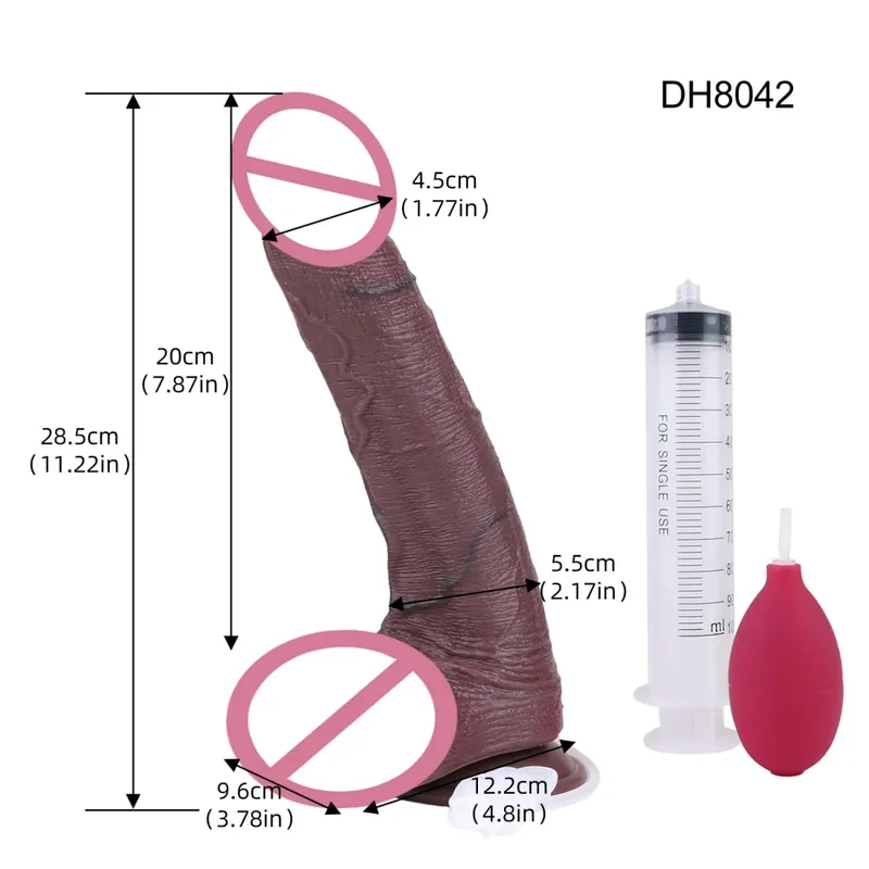 Silicone Lifelike Double Layers Ejaculating Penis Squirting Long Dildo With Sucker Anal Sex Toys Para sa Lalaki Babae Masturbator — image 2