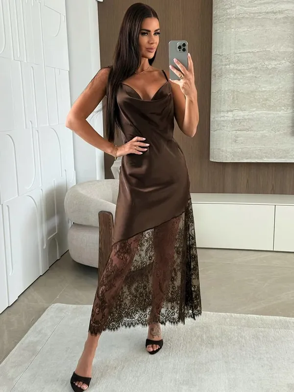 Trendix oco para fora vestido de renda feminina 2025 inverno sexy decote em v sem mangas cinta espaguete vestidos festa clube elegante vestido de noite — image 2