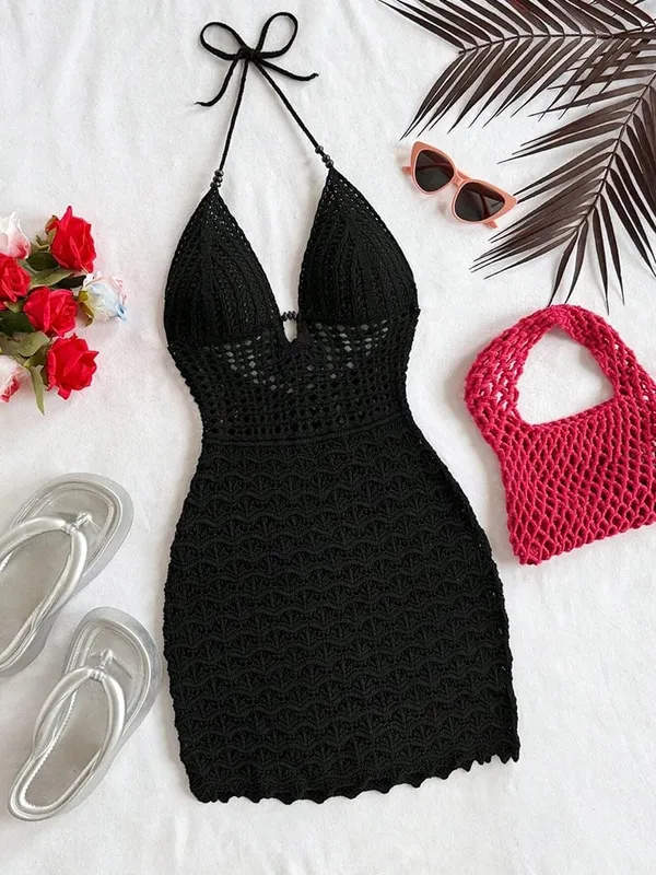 Vestido feminino branco de crochê frente única sem mangas — image 7