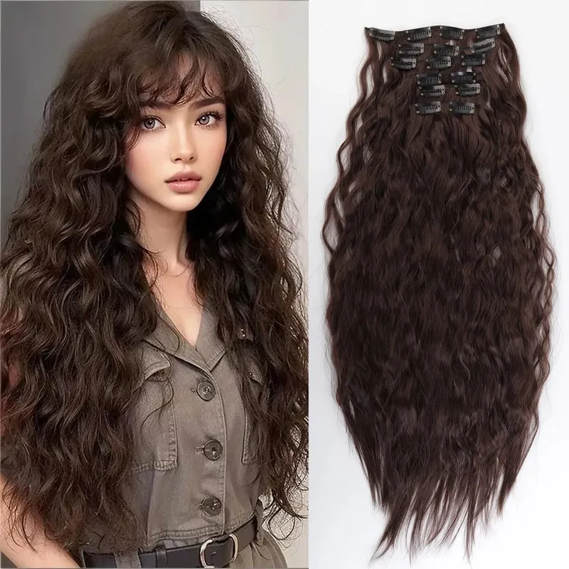 Synthetic Long Wavy Clip In Hair Extensions Hairpiece 6pcs/set For Women Brown Blonde Black Daily Party Halloween And Christmas