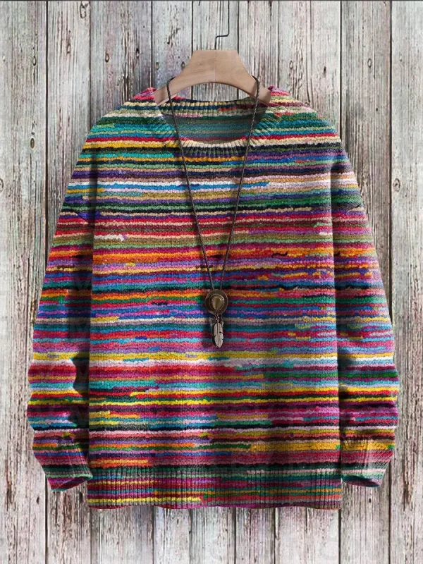 Suéter pulôver de malha com estampa vintage padrão feminino para homens