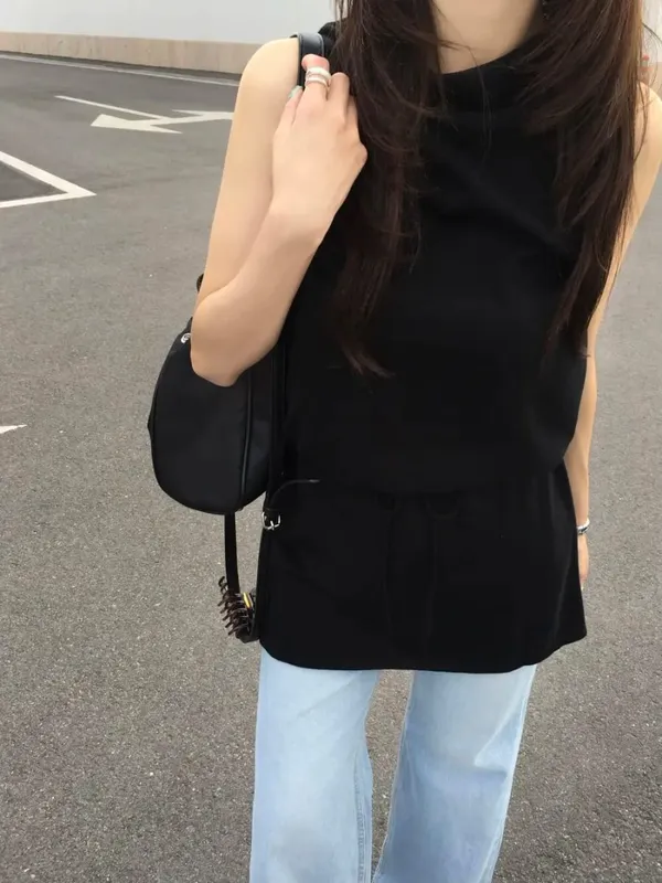 Summer Elegant Drawstring Waist Slimming Sleeveless Short Dress Comfortable Casual Style Women's Clothing Commute Suitable — image 7